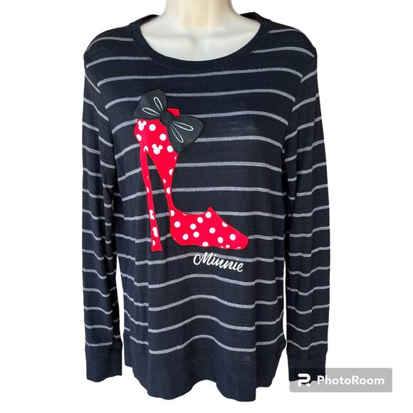 Disney Parks Minnie Mouse Striped Sweater High Heel Bow Black Red Polka Dot M - Picture 1 of 9
